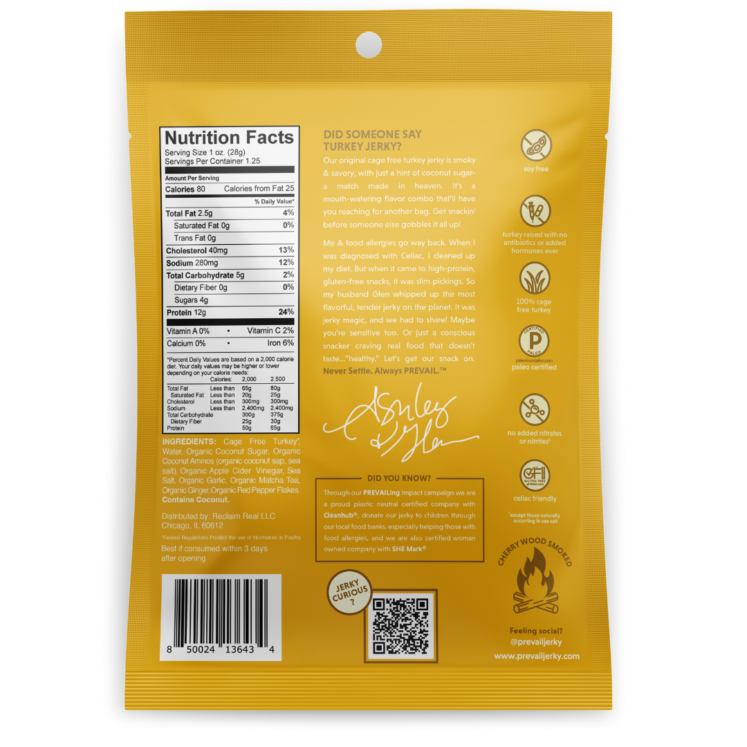 PREVAIL Original Turkey Jerky, Single Serve 1.25 oz (Pack of 8)