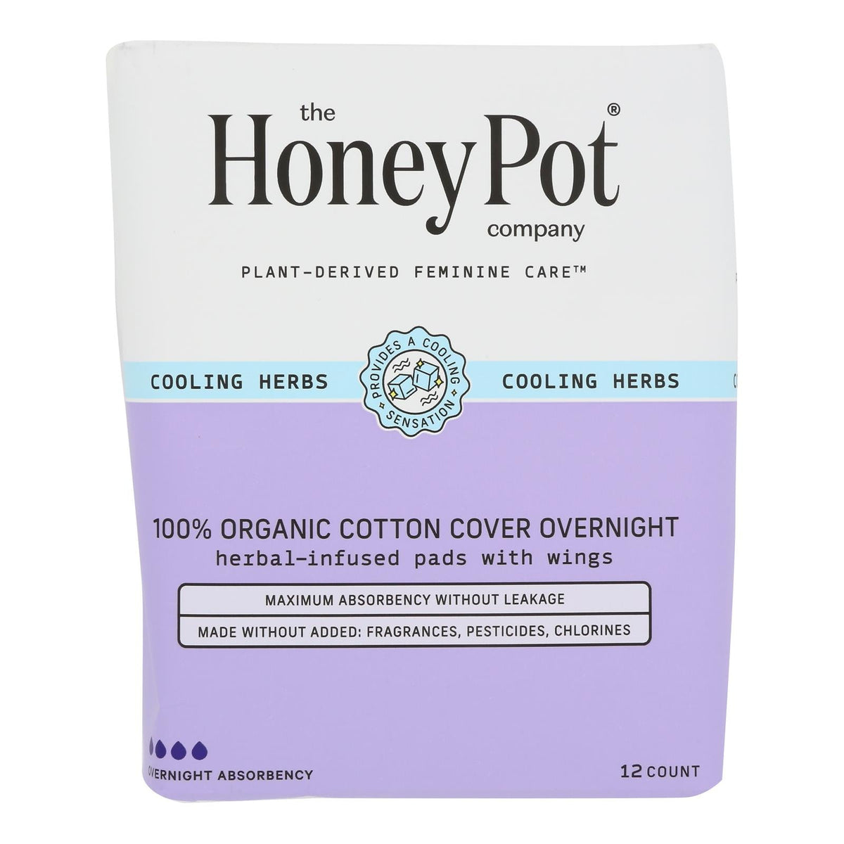 The Honey Pot Herbal Overnight Menstrual Pads, 12 ct