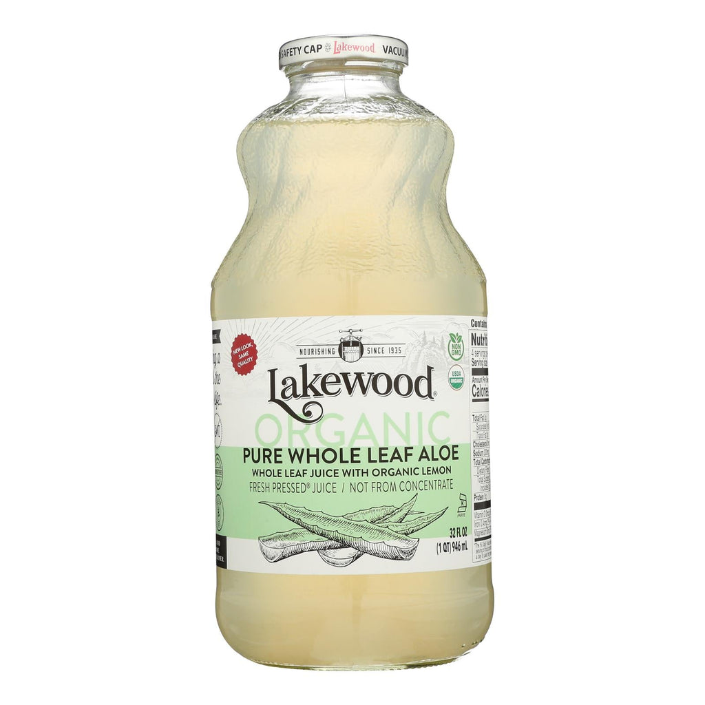 Lakewood Organic Fresh Pressed Whole Leaf Aloe Juice with Lemon, 32 oz