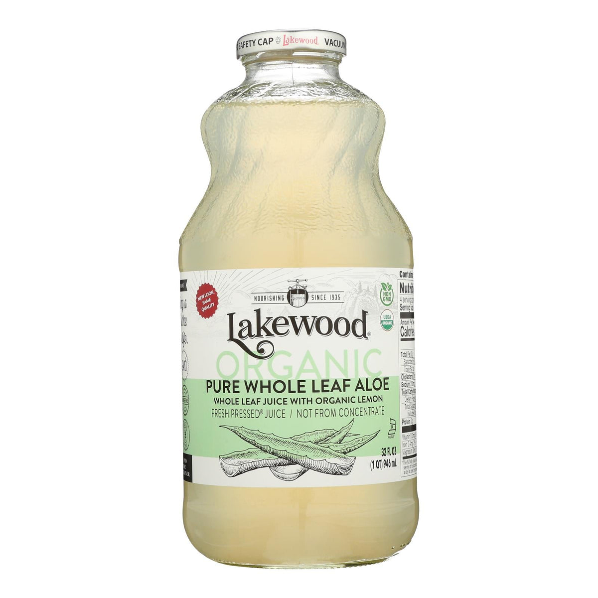 Lakewood Organic Fresh Pressed Whole Leaf Aloe Juice with Lemon, 32 oz