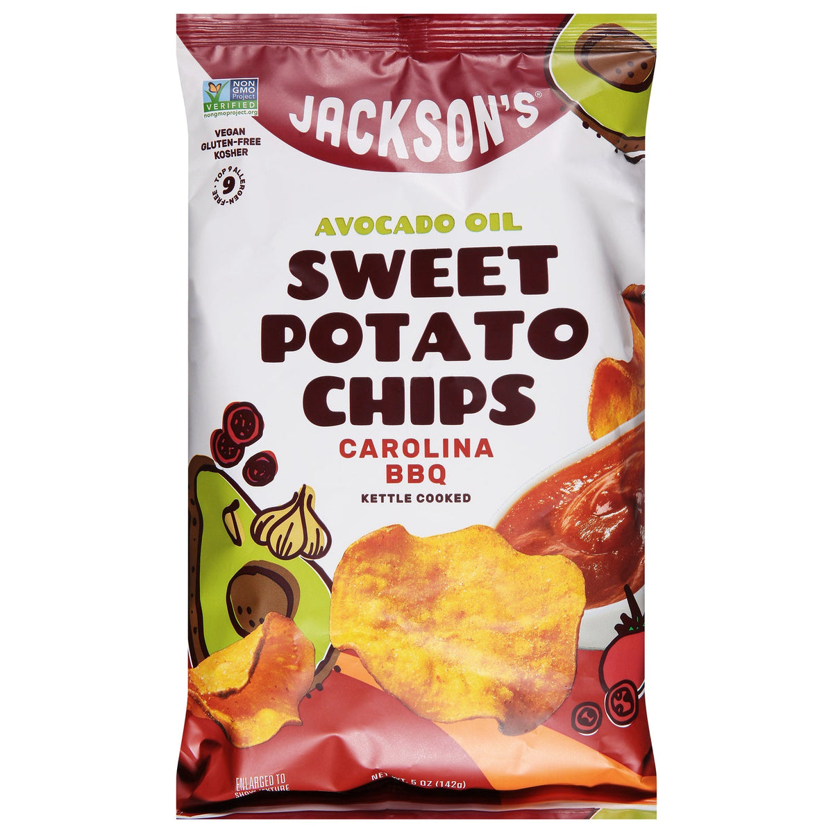 Jackson's Carolina BBQ Sweet Potato Chips with Avocado Oil, 5 oz (Case of 12)
