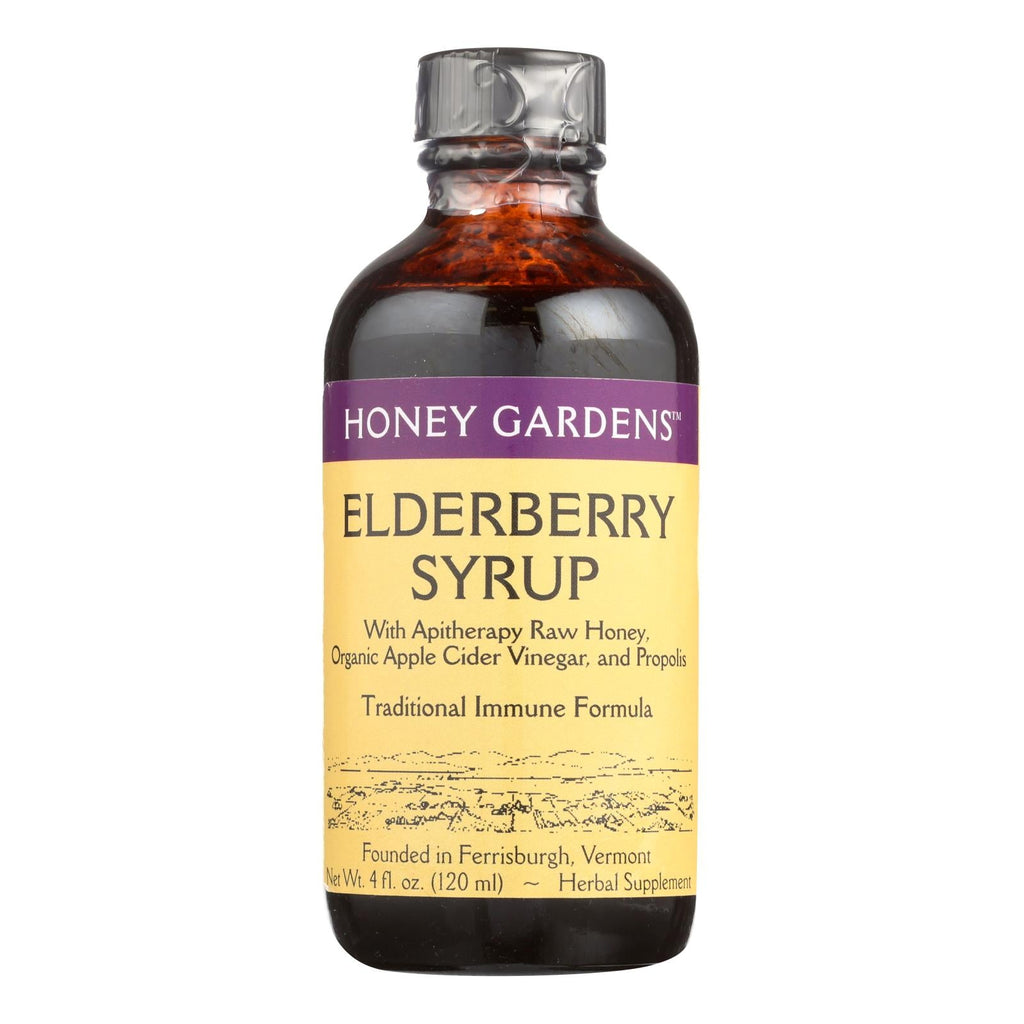 Honey Gardens Apitherapy Elderberry Syrup with Raw Honey & Propolis, 4 oz
