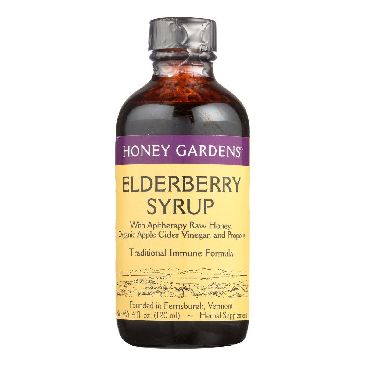 Honey Gardens Apitherapy Elderberry Syrup with Raw Honey & Propolis, 4 oz