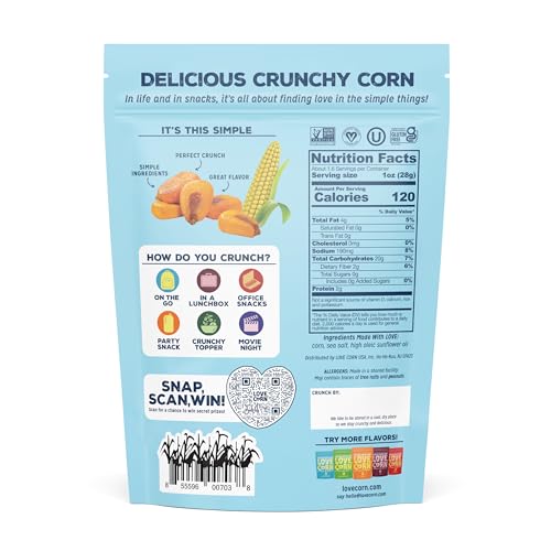 LOVE CORN Sea Salt Roasted Crunchy Corn, 4 oz (Case of 6)