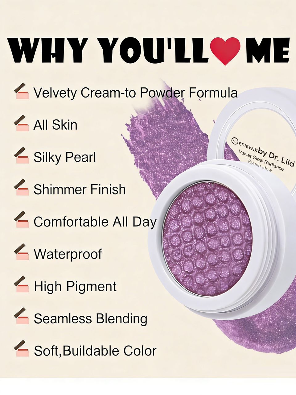 EpiLynx Crease-Proof Creamy Eyeshadow, 20 Shades