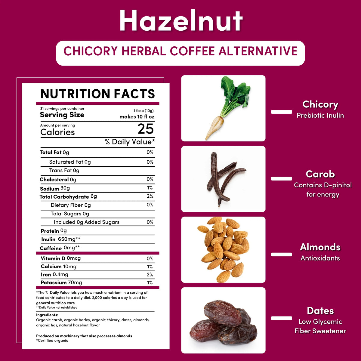 Hazelnut Chicory Herbal Coffee — nutrition facts label, photo 20