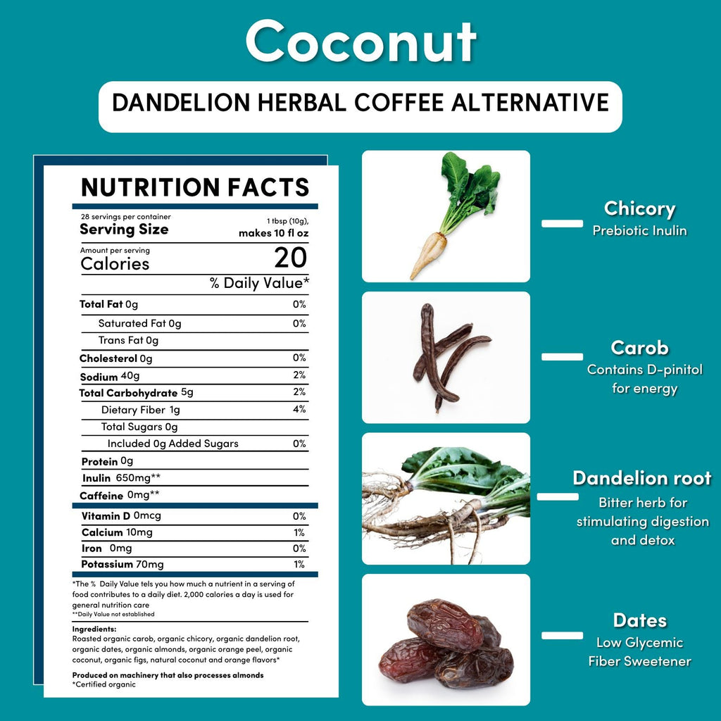 Dandelion Coconut Herbal Coffee — nutrition facts label, photo 7