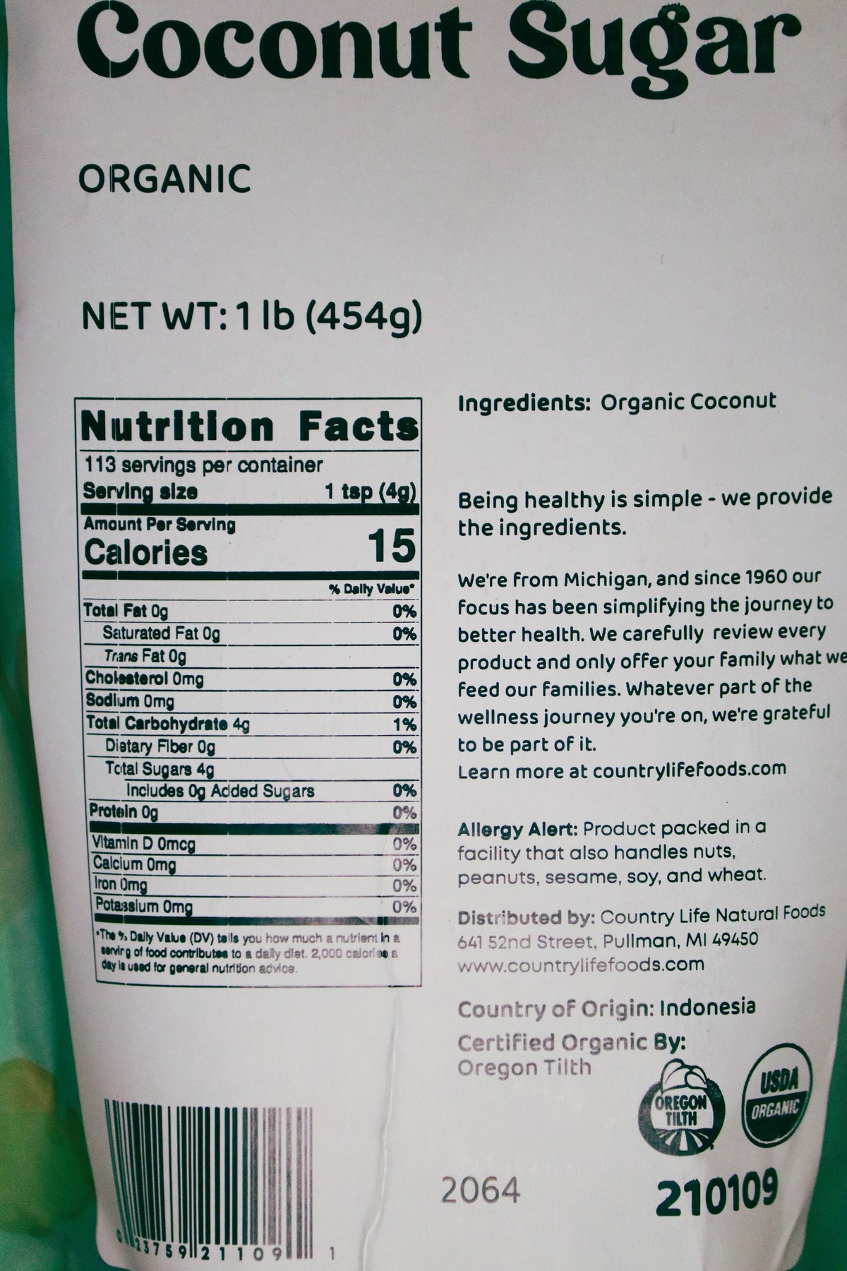 Coconut Sugar, Organic — back label, photo 5