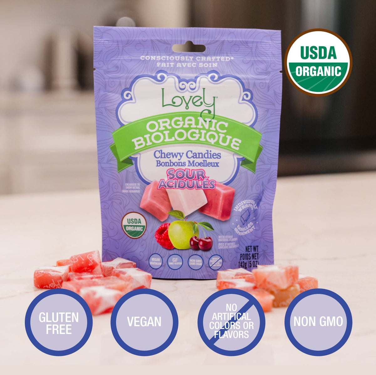 Lovely Organic Sour Chewy Candies