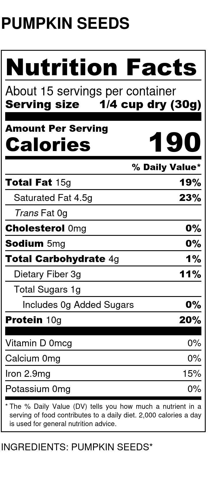 Pepitas (Pumpkin Seeds), Organic — nutrition facts label, photo 5