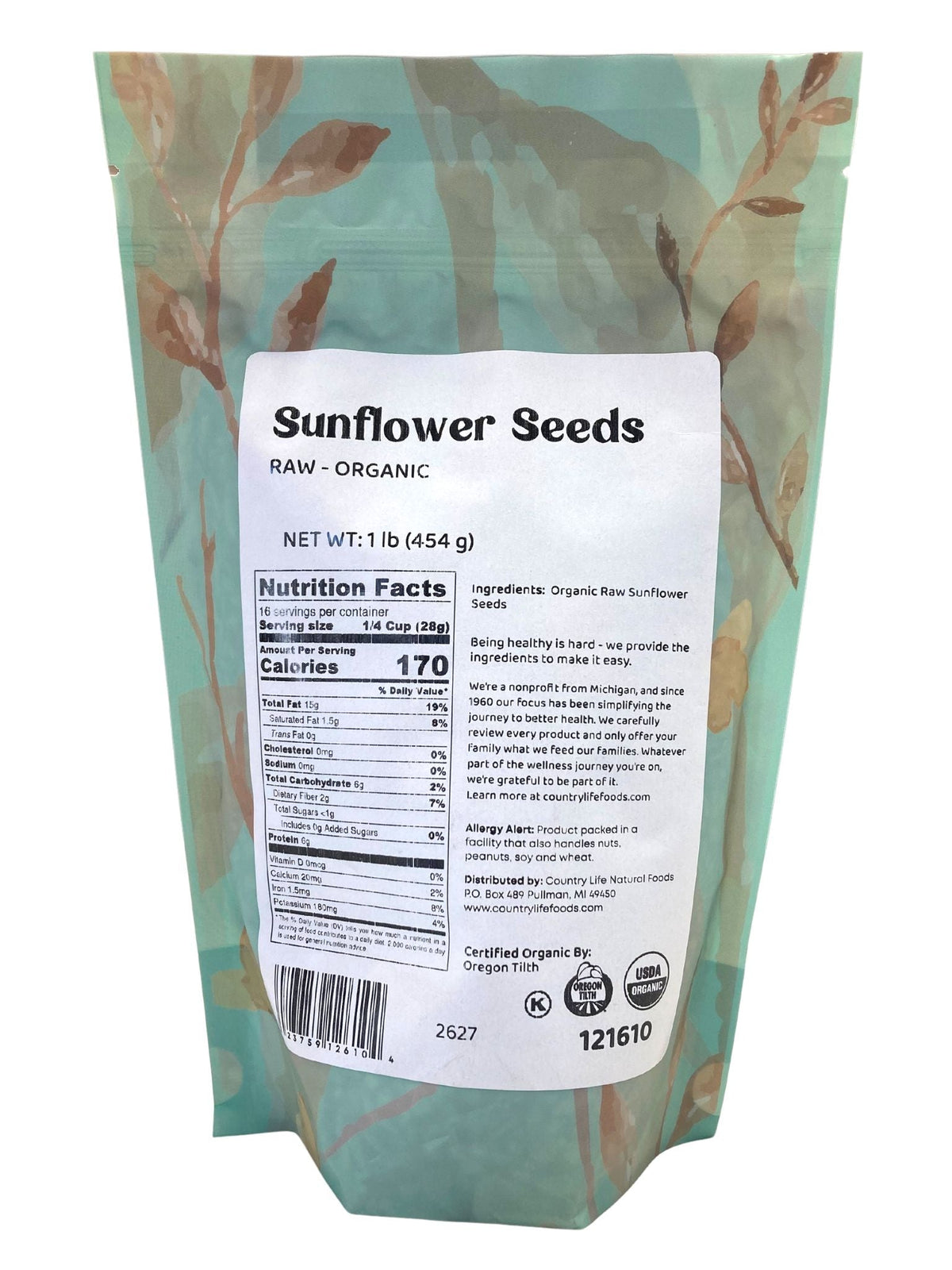 Sunflower Seeds, Raw, Organic — nutrition facts label, photo 3