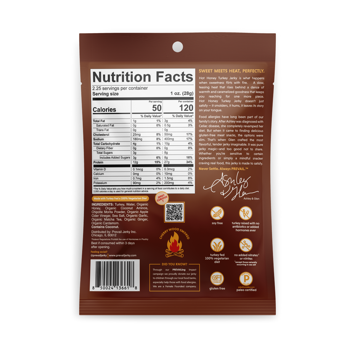 PREVAIL Hot Honey Turkey Jerky, 3 pack