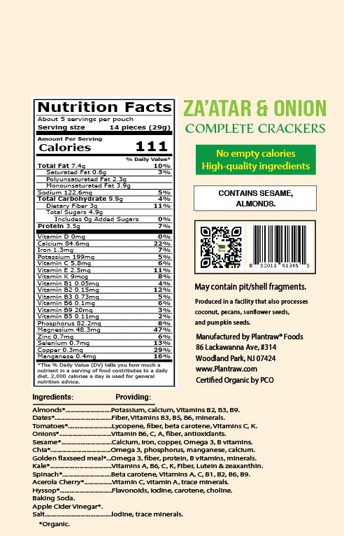 Complete Crackers - ZA'ATAR & ONION (5.1oz): Gluten-Free, Dehydrated