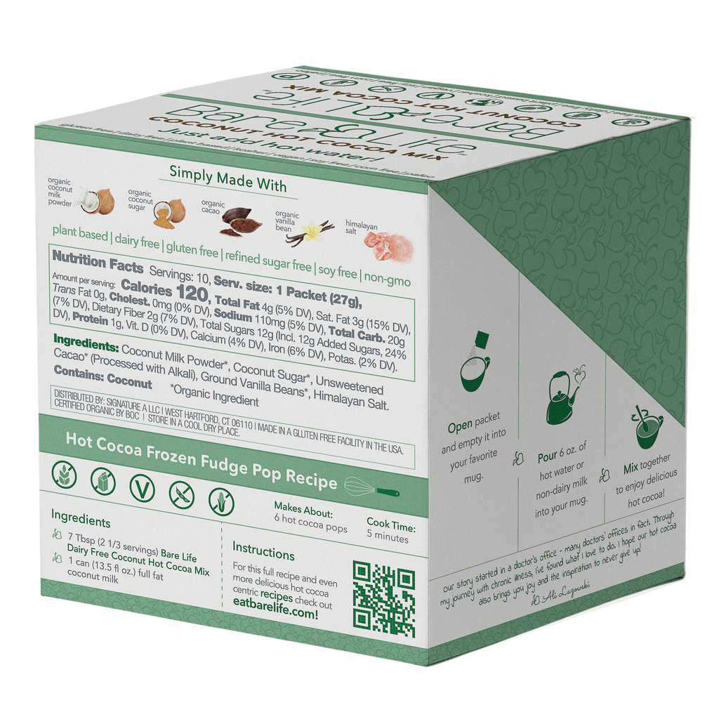 Instant Dairy Free Coconut Hot Cocoa Mix | Single Serving 10 Pack |Gluten Free, Vegan and Organic — back label, photo 3