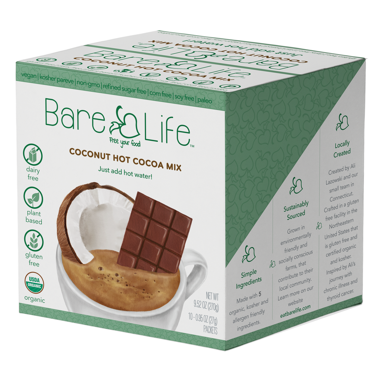 Instant Dairy Free Coconut Hot Cocoa Mix | Single Serving 10 Pack |Gluten Free, Vegan and Organic — product photo 2