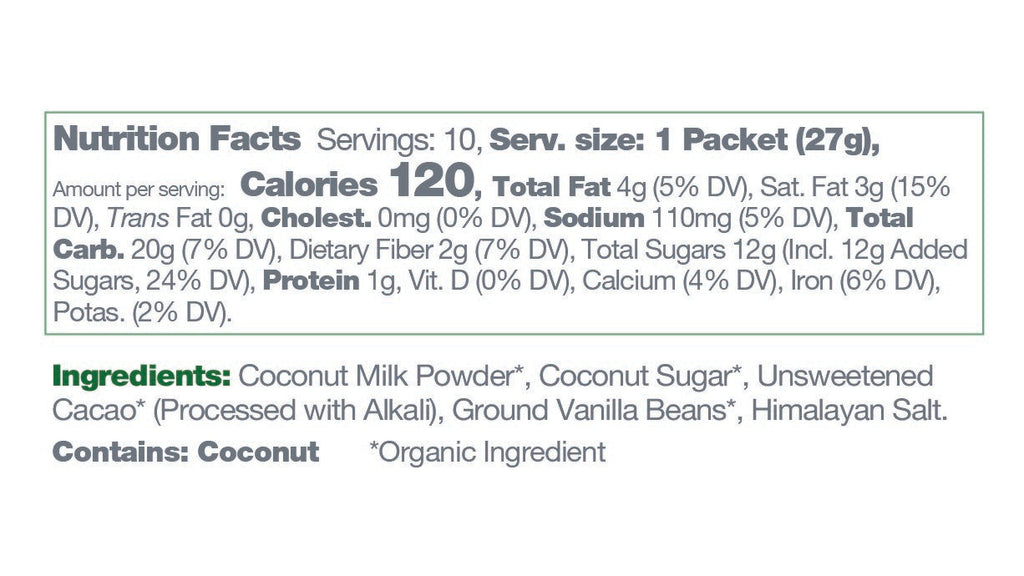Instant Dairy Free Coconut Hot Cocoa Mix | Single Serving 10 Pack |Gluten Free, Vegan and — nutrition facts label, photo 7