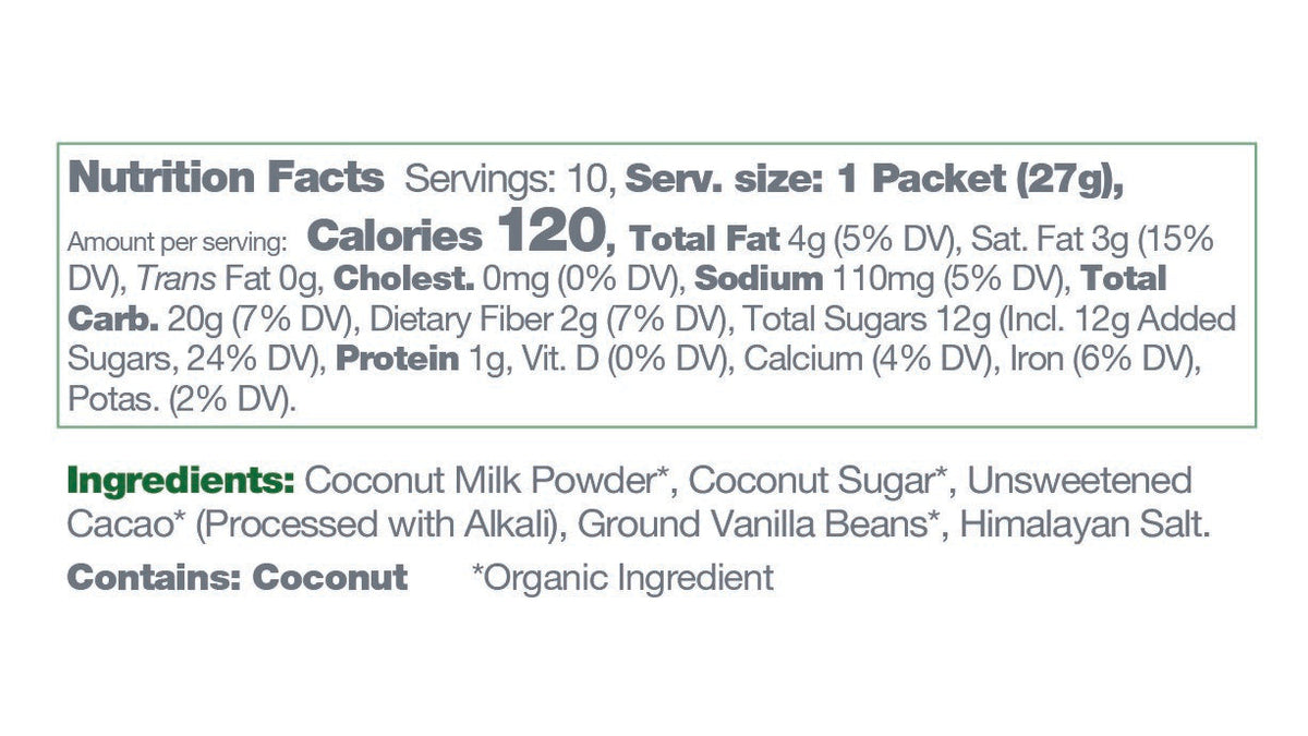 Instant Dairy Free Coconut Hot Cocoa Mix | Single Serving 10 Pack |Gluten Free, Vegan and — nutrition facts label, photo 7