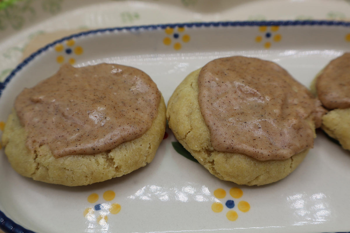 Pumpkin Spice Cookies, Iced, Gluten Free, Dairy Free, Vegan, Egg Free, Peanut Free, Allergy Friendly, Soft & chewy, fall snack, holiday gift