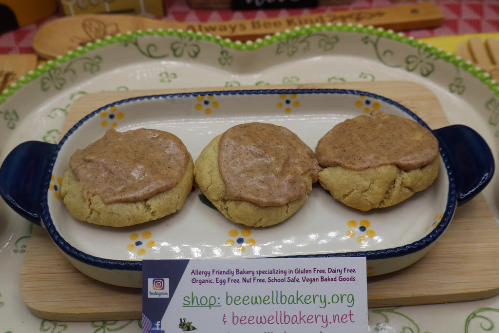 Pumpkin Spice Cookies, Iced, Gluten Free, Dairy Free, Vegan, Egg Free, Peanut Free, Allergy Friendly, Soft & chewy, fall snack, holiday gift
