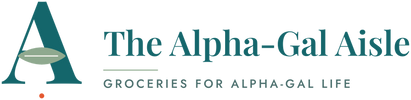 The Alpha-Gal Aisle — header logo (badge A mark + wordmark + tagline)